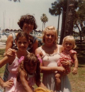 Mom and I with my aunt Peggy, cousin Marian, and my sister Debbie.